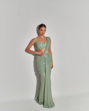 Load image into Gallery viewer, Sage Pre-Stitched Saree