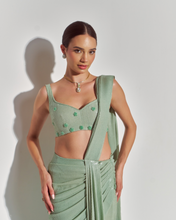 Load image into Gallery viewer, Sage Pre-Stitched Saree